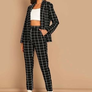 Grid print blazer & straight leg pants set